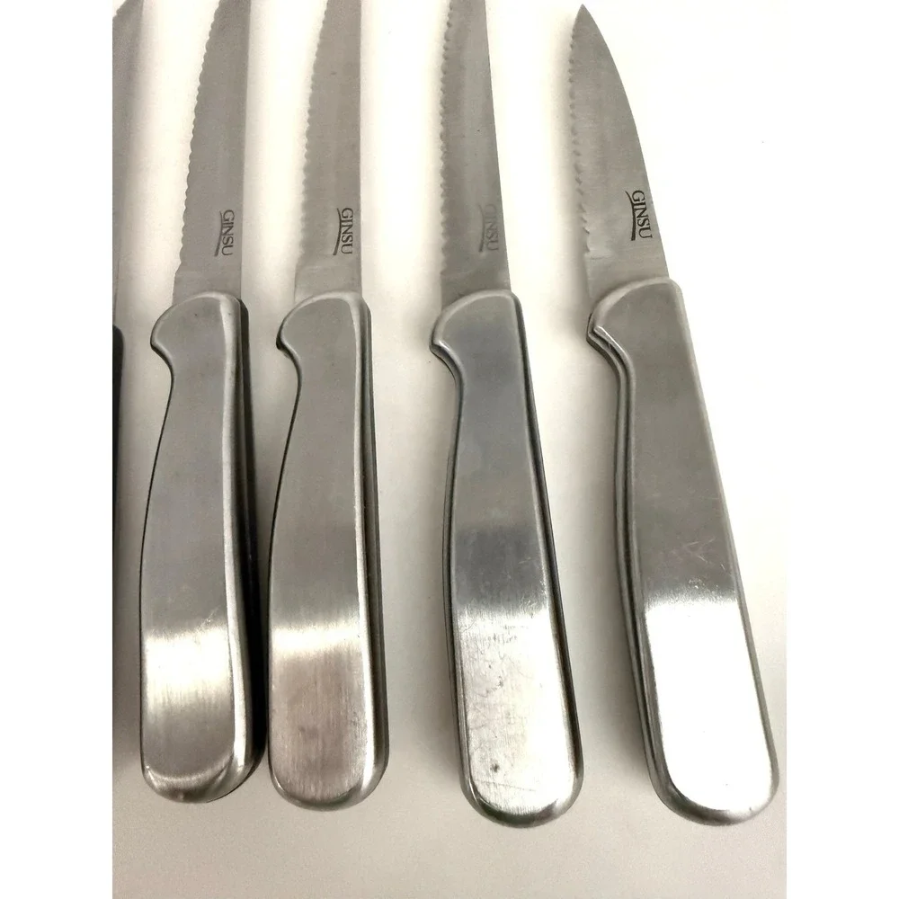 Ginsu Stainless Steel 7 Piece Serrated Knife Set Silver Tone Kitchen Cutlery